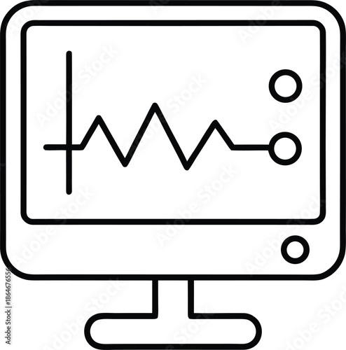 outline vector icon of system monitoring, screen with heartbeat line and alert dot
