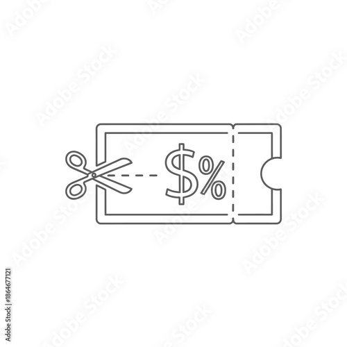 Financial Discount Coupon Illustration with Scissors and Money Icon for Marketing and Savings