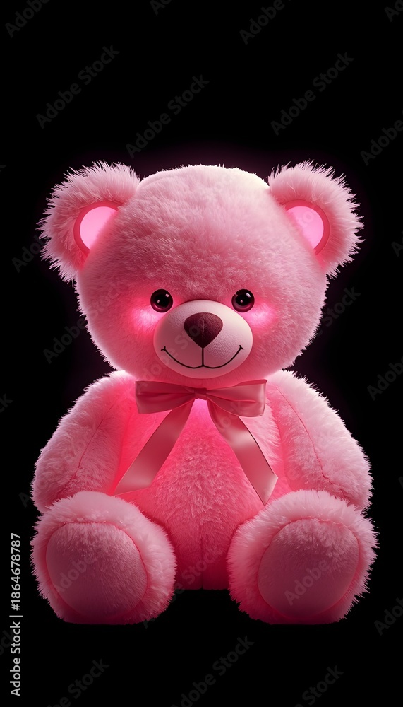 Obraz premium A pink teddy shining in the dark, symbolizing deep emotions.