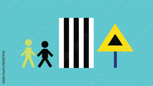 Pedestrian crossing signs and symbols on a blue background