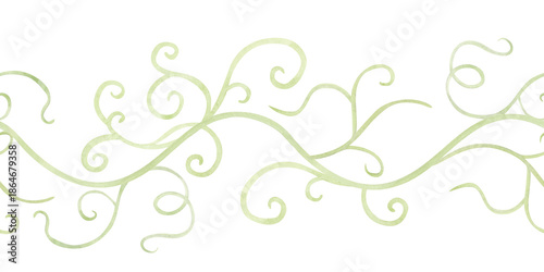 Foto Watercolor abstract liana vine seamless border on white
