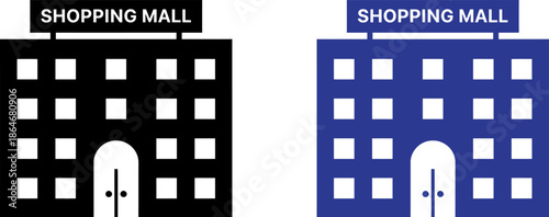 Modern shopping mall architecture with black and blue building designs