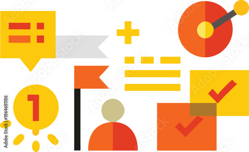 Business communication and data analysis concept with various icons and symbols