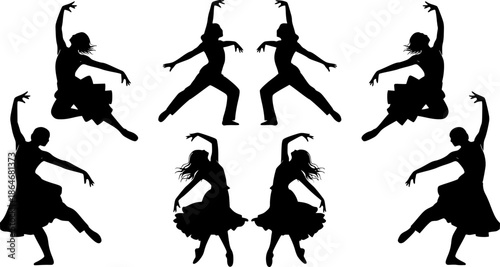 Silhouette Dancer Movement Fitness Yoga Vector Illustration