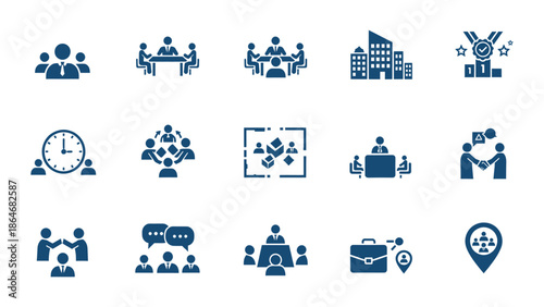 Collection of meeting related icons and symbols for business