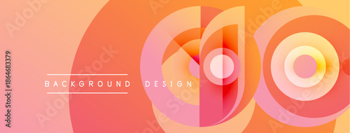 Abstract gradient layers create dynamic visual effect. Peach, orange hues blend smoothly. Modern design elements suggest innovation, energy.