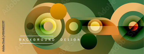 Abstract circles overlap, creating dynamic visual texture. Earthy tones dominate design, suggesting natural harmony. Minimalist text complements composition.