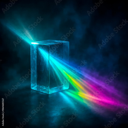 Vibrant Rainbow Laser Light Beam Refracting Through Glass Prism 3D