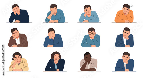 Sad men faces expressing disappointment and worry