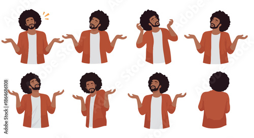 Man with afro hair expressing confusion with transparent background