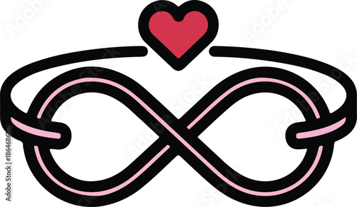 Infinity symbol with red heart for eternal love concept.
