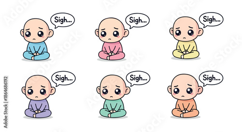 Sad babies sighing in different outfits