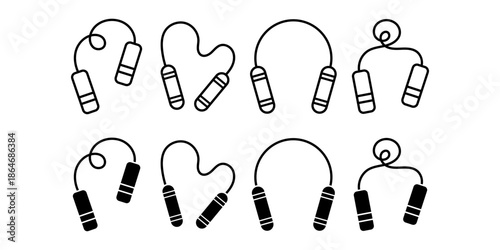 Jump Rope Black Icon Bundle for Cardio and Fitness Training