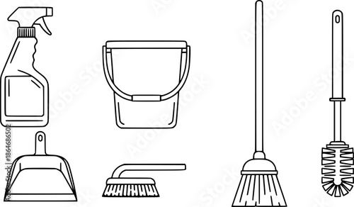 Cleaning Tools Household Hygiene Vector Silhouette Set