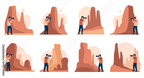 Photographer in landscape with rocky formations