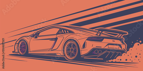 Vibrant Pop Art Sports Car Drifting Illustration with Dynamic Motion and Speed
