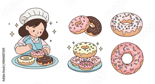 Baker decorating donuts with sprinkles