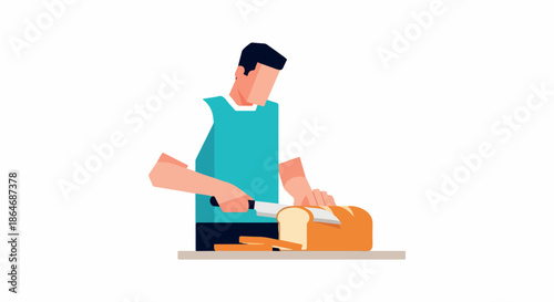 Man slicing bread on a cutting board
