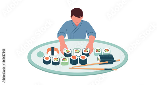 Sushi chef preparing food on a plate