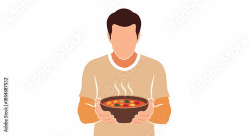 Man holding bowl of soup with transparent background