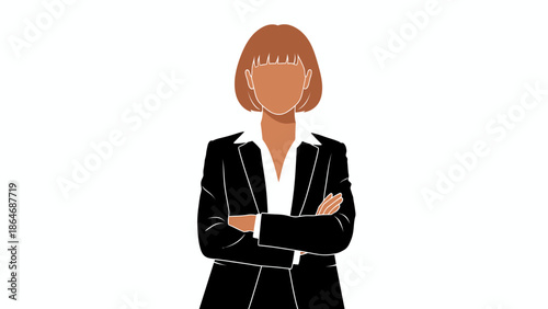 Businesswoman in black suit with crossed arms.