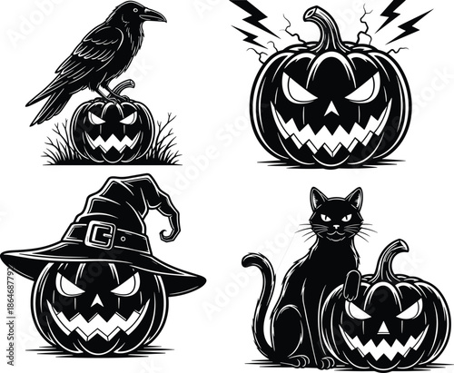 Majestic tree silhouette illustration with wide branching canopy and detailed leaves, isolated on white background for nature, environment, growth, and landscape design concepts