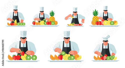 Chef preparing fruit platter with various fruits