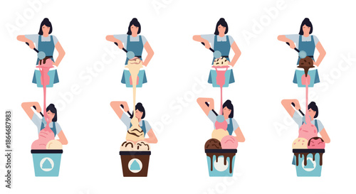 Ice cream server scooping various flavors