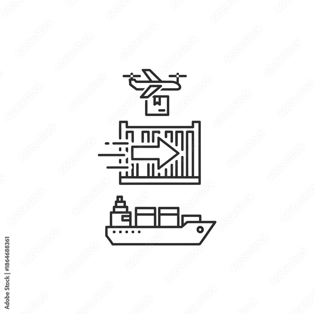 Obraz premium Aircraft Cargo Drone Delivery System Illustration with Cargo Ship And Container