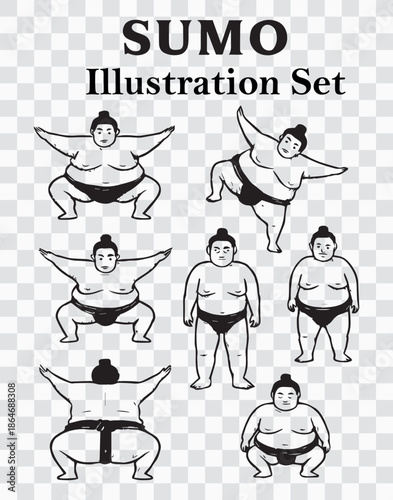 Hand-Drawn Sumo Wrestler Poses Collection