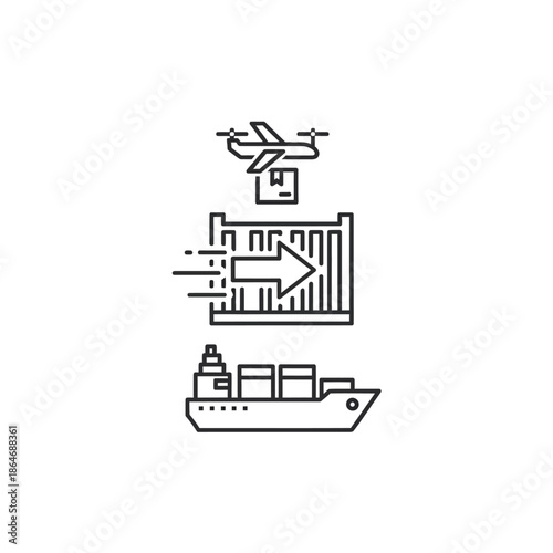 Aircraft Cargo Drone Delivery System Illustration with Cargo Ship And Container