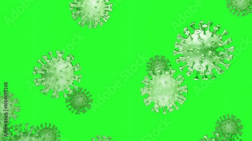 Animated green virus particles or bacteria moving and floating across a green screen background. Keywords: virus, bacteria, germs, infection, disease, medical, healthcare, biology, microbiology, pande