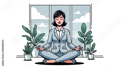 Woman in Lotus Position Meditating Peacefully.