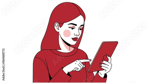 Woman Using Digital Tablet with Red Hair.