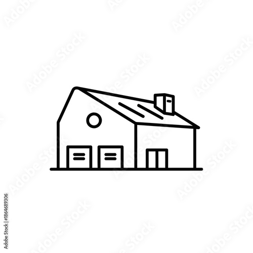 Minimalist Black and White Line Drawing of a Cozy House Illustration