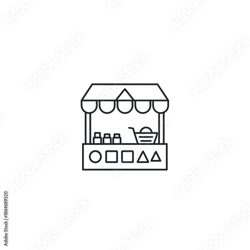 Minimalist Illustration of a Small Beverage Stand at a Market Stall