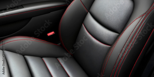 Premium Leather Car Seats with Red Stitching Interior Detail