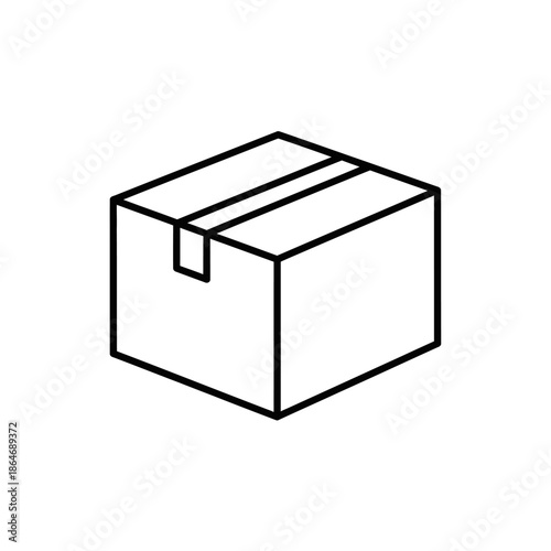 Minimalist Black and White Line Drawing of a Shipping Box for Packaging and Transportation Themes