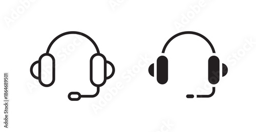 Headset icons, black line art and clipart vector logo