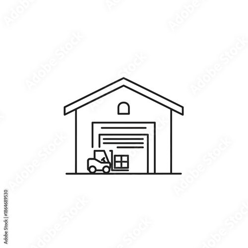 Minimalist Garage Building Illustration with Delivery Truck Immobilized