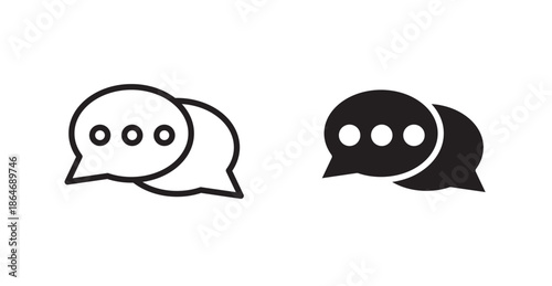 Live chat icons, black line art and clipart vector logo
