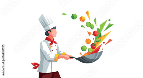 Chef cooking with vegetables in a pan