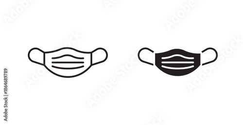 Mask icons, black line art and clipart vector logo