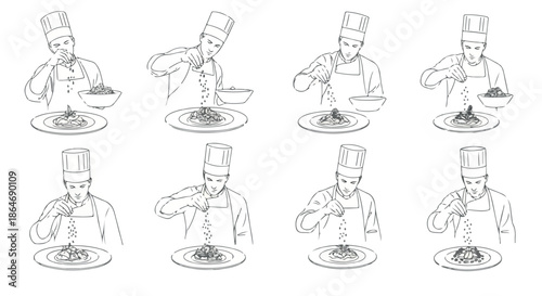 Chef plating food with garnishing steps