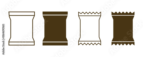 Candy wrapper icon, food packaging symbol, snack bag design, sealed packet illustration