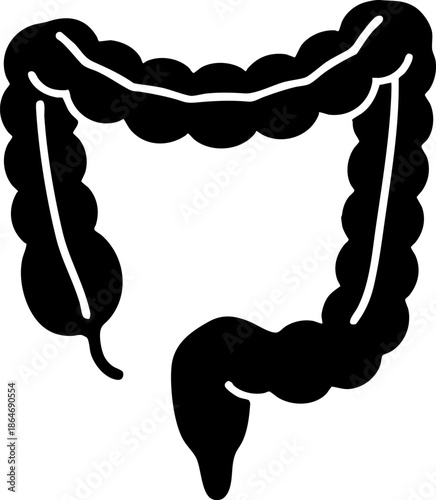 Simple Black Icon of Human Large Intestine Colon Anatomy