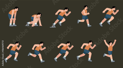 Male Runner Sprinting Animation Frames | Dynamic Sport Motion Poses, Fitness Icons & Game Asset Collection