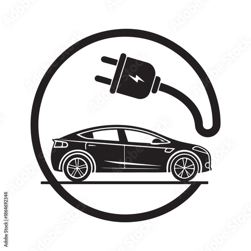 Electric Car Charging Plug Icon Silhouette.