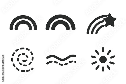 Rainbow Icon Set. Rainbow-themed decorations. Filled icon set of Rainbow-themed decorations: arc line, arc