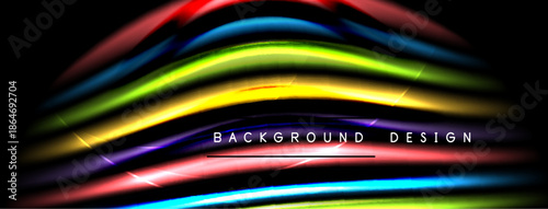 Abstract colorful lines create dynamic wave pattern. Dark background emphasizes vibrant hues, modern design element.